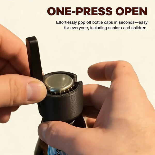 One-Handed Push Down Bottle Opener – Beer Cap Launcher with Ergonomic Grip