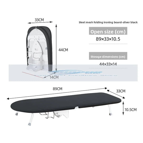 Folding Desktop Ironing Board with Reinforced Frame and Built-In Clothes Storage