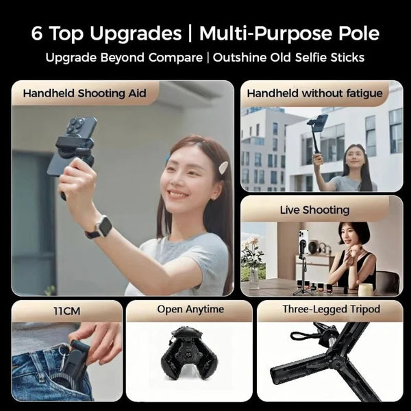 Magnetic Mini Selfie Stick with 360° Rotation & Bluetooth Remote