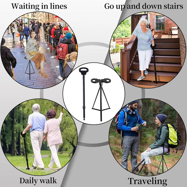 Folding Stool Cane – 2-in-1 Walking Stick & Portable Seat for Seniors
