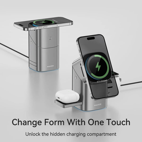Qi2 Magnetic Wireless Charger – 15W 3-in-1 for iPhone, Watch & AirPods