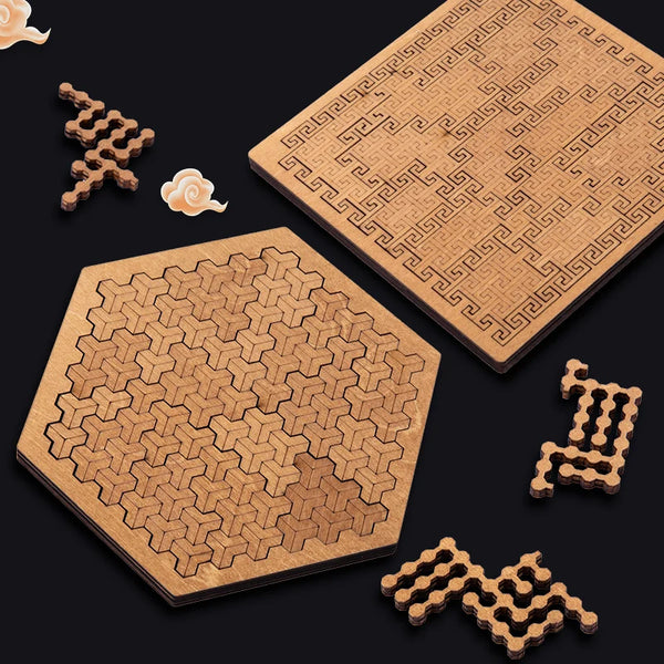 Impossible Wooden Puzzle IQ Board – Brain-Teaser Jigsaw & Tangram Puzzle with Multi-Level Difficulty