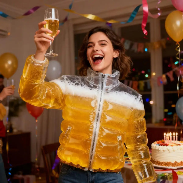 Transparent Wearable Beer-Drinking Jacket for Parties, Festivals & Gag Gifts