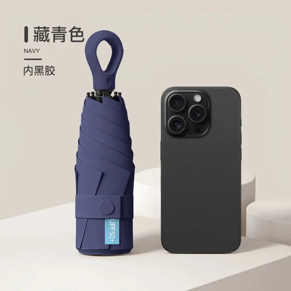 Mini 5-Fold Umbrella with UPF 50+ UV Protection & Carabiner Ring