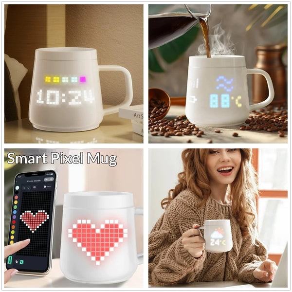 PixelMug Smart Pixel Display Mug – AI Custom Animated Ceramic Cup