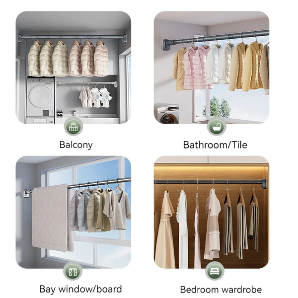 Adjustable Stainless Steel Shower Curtain Rod – No-Drill Telescopic Pole