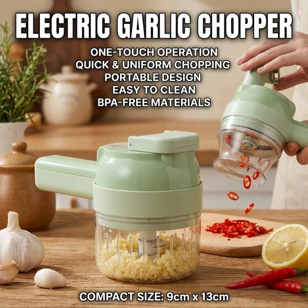 4-in-1 Wireless Electric Vegetable Cutter with Garlic Masher & Meat Grinder