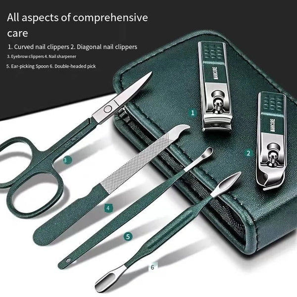 6-Piece Stainless Steel Nail Scissors & Clipper Set – Portable Manicure Grooming Kit for Men & Women