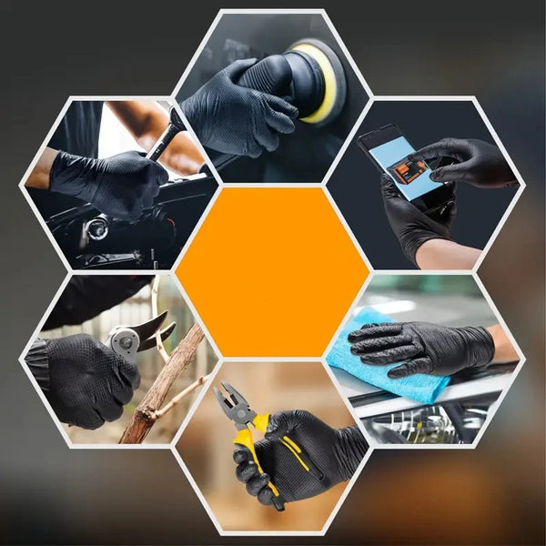 Industrial Black Nitrile Gloves – 8Mil Heavy Duty Disposable Diamond Textured Latex-Free Gloves