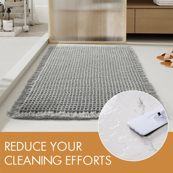 Microfiber Waffle Bath Mat – Absorbent Non-Slip Tassel Bathroom Rug