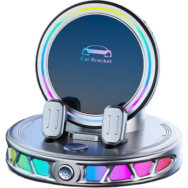 Smart Clamping Car Phone Mount with RGB Light & 360° Rotation