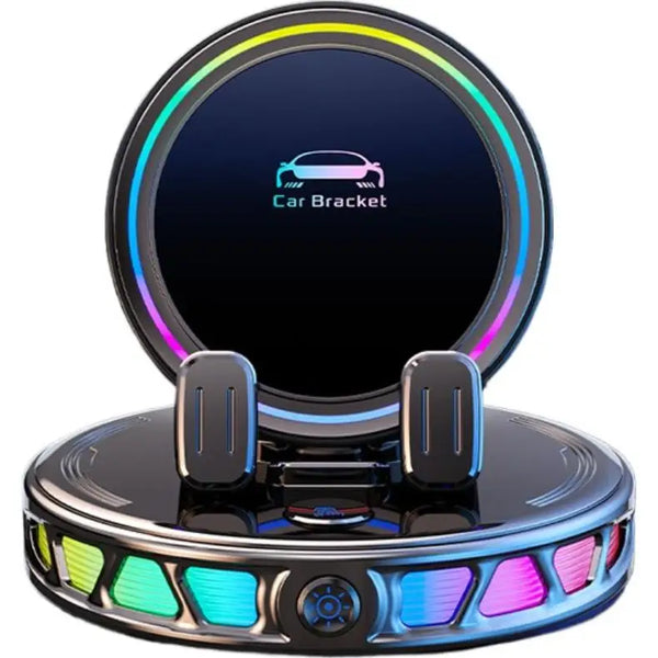 Smart Clamping Car Phone Mount with RGB Light & 360° Rotation