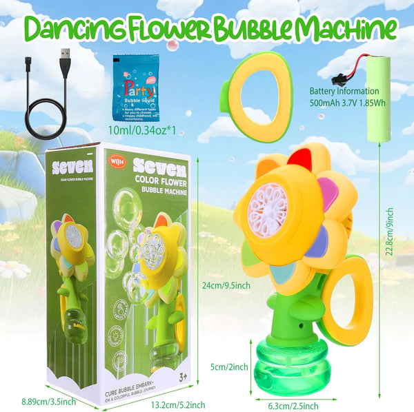 Automatic Sunflower Bubble Machine with LED Light & Spill-Free Design