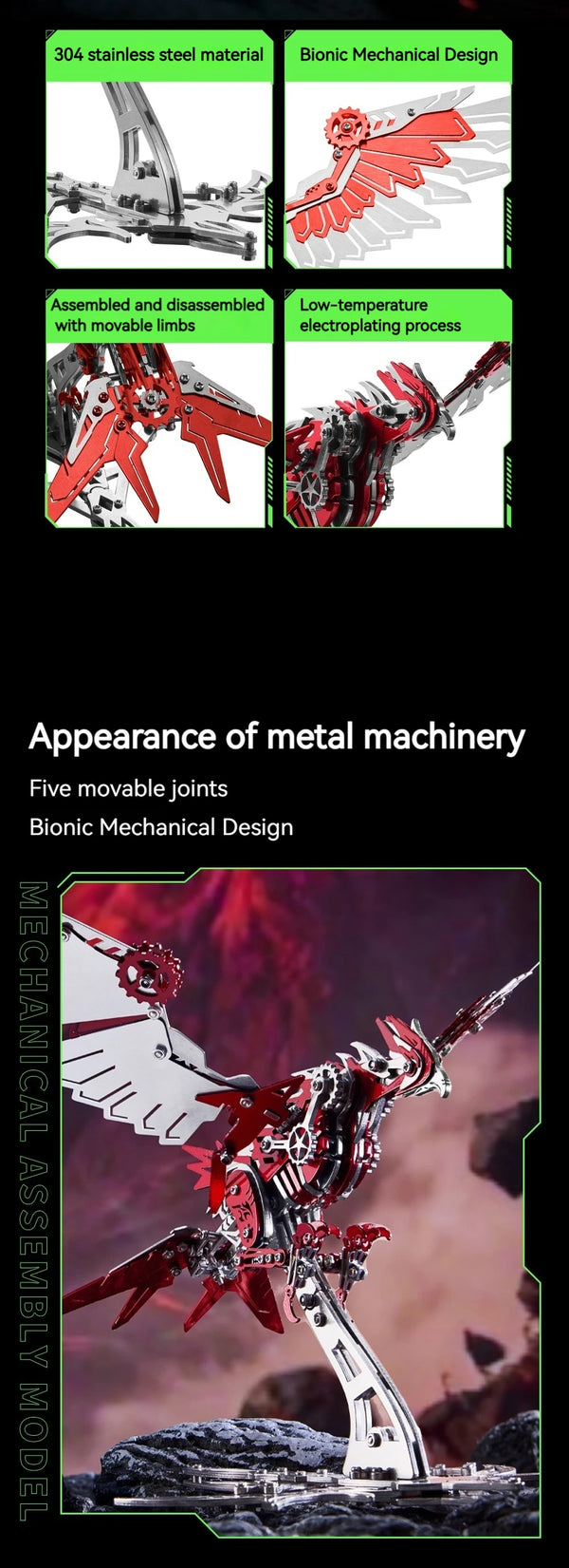 DIY Assembly 3D Metal Mechanical Model Kit – Scorpion, Cheetah, Wasp, Falcon, Pterosaur & Phoenix