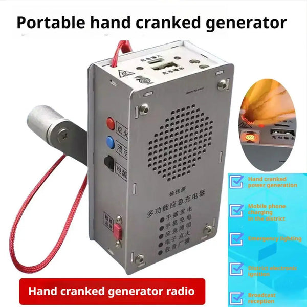 Emergency Hand Crank Generator Radio – Portable USB Charger, Flashlight & Plasma Igniter Survival Tool