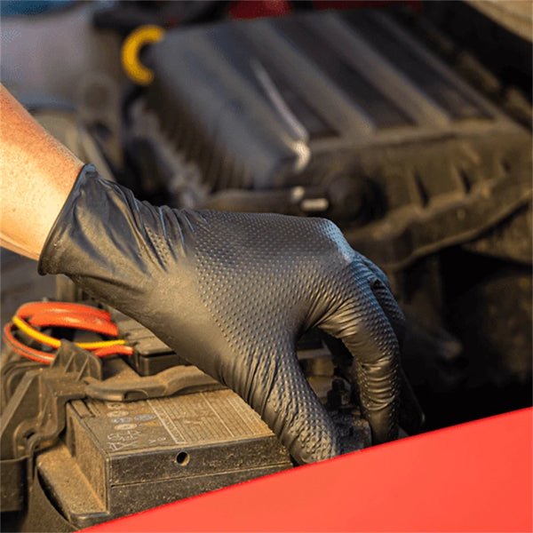 Industrial Black Nitrile Gloves – 8Mil Heavy Duty Disposable Diamond Textured Latex-Free Gloves
