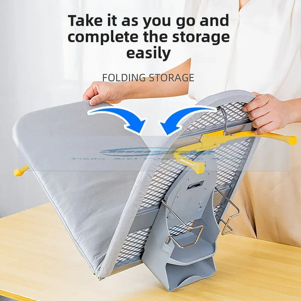 Folding Desktop Ironing Board with Reinforced Frame and Built-In Clothes Storage