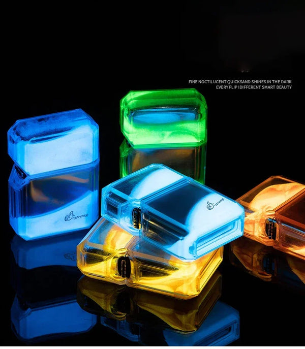 Luminous Quicksand Fluorescent Kerosene Lighter – Windproof Transparent Shell Creative Smoking Accessory Gift