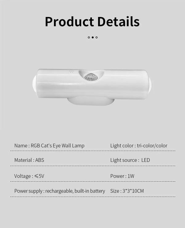LED Motion Sensor Night Light – RGB Color Changing Wireless Magnetic Rechargeable Wall Lamp