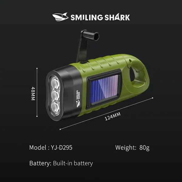 Solar Hand Crank LED Emergency Light with 200m Range & Weatherproof Hook