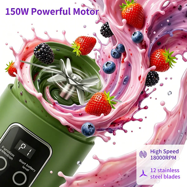 450ml Portable Juicer Blender Cup – 12-Blade Rechargeable Smoothie Maker