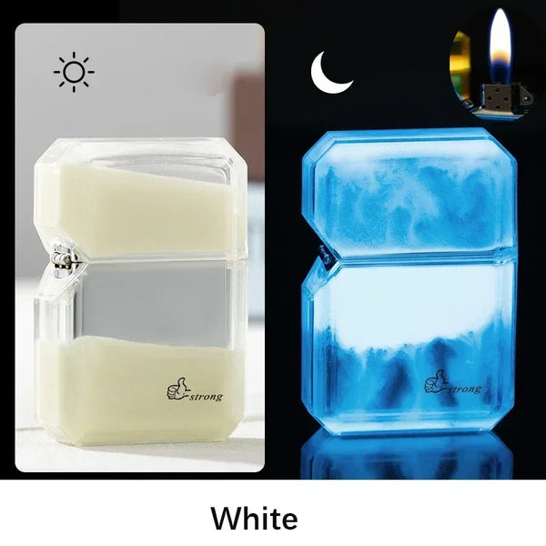 Luminous Quicksand Fluorescent Kerosene Lighter – Windproof Transparent Shell Creative Smoking Accessory Gift
