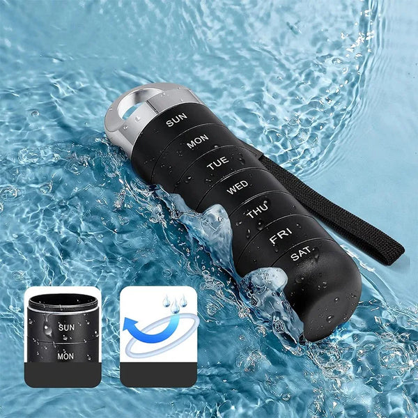 7-Day Waterproof Pill Organizer – Large Capacity Aluminum Alloy Travel Medicine & Supplement Container
