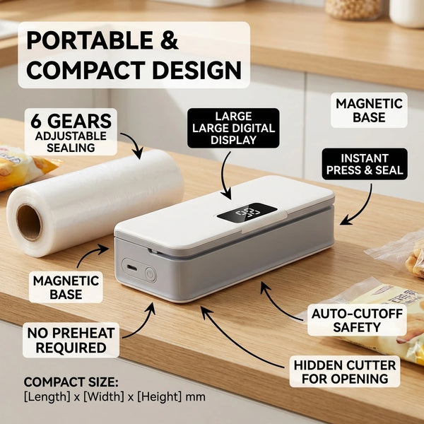 Mini Plastic Bag Sealer – Rechargeable 2-in-1 Heat Sealing & Cutting Machine for Food Storage