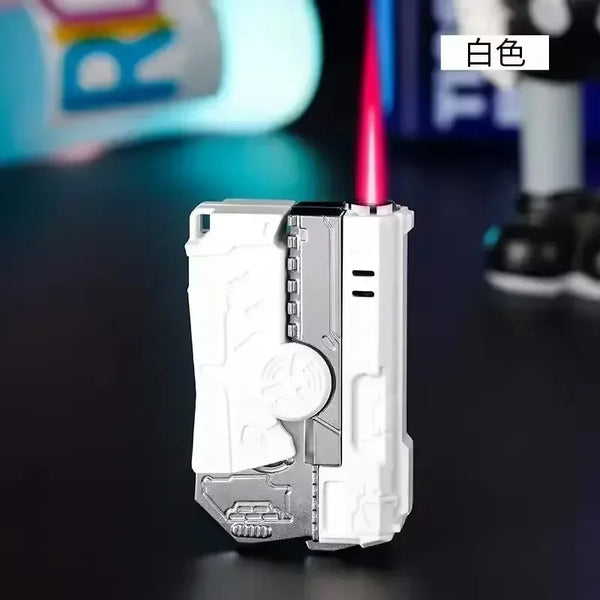 Metal Folding Gun-Style Jet Lighter – Windproof Butane Gas Red Flame Gyroscope Lighter with Laser