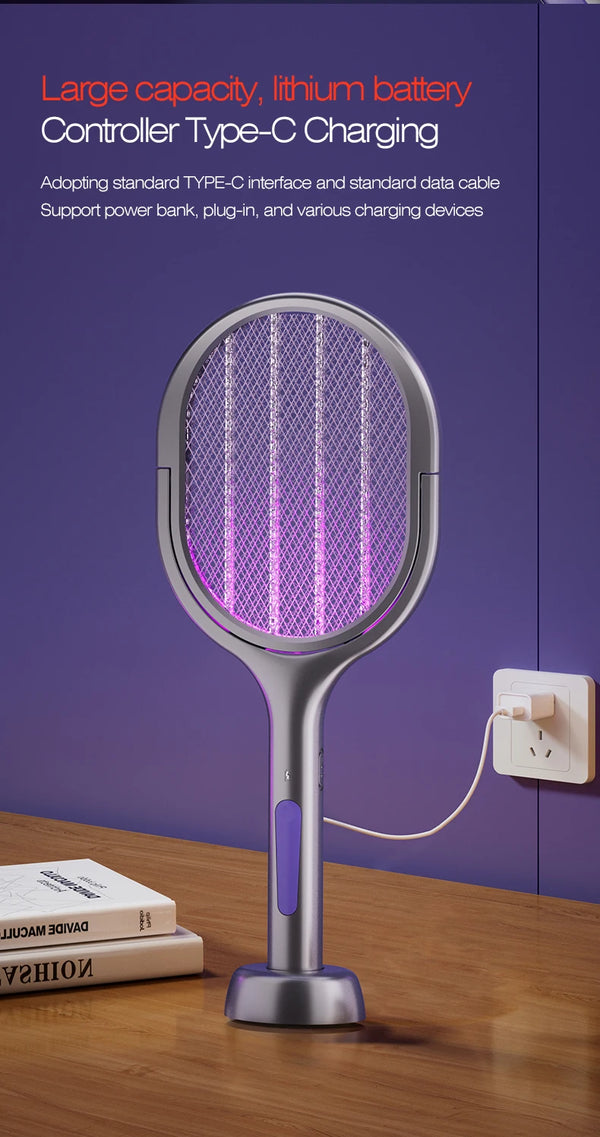 6-in-1 Retractable Electric Mosquito Swatter & Bug Trap Lamp – USB Rechargeable Fly Zapper with Extendable Handle