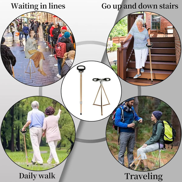 Folding Stool Cane – 2-in-1 Walking Stick & Portable Seat for Seniors