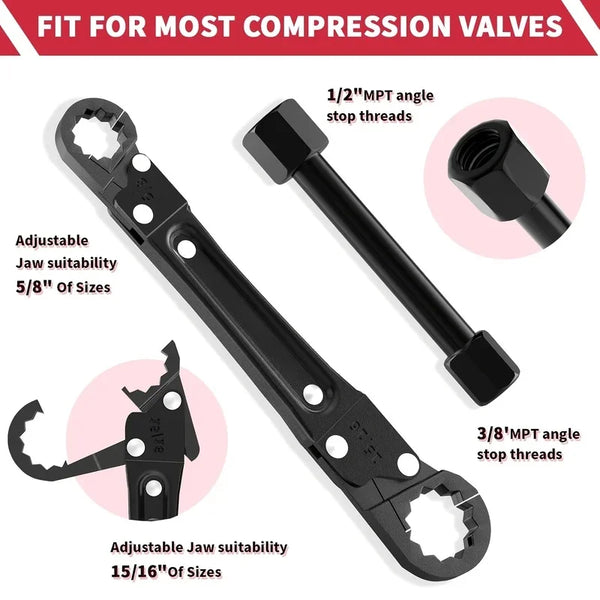 Plumbing Angle Stop Wrench Kit with Sillcock Key & Sleeve Puller