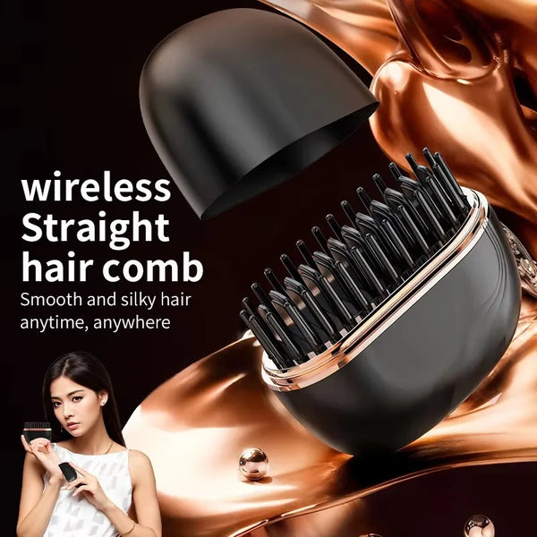 Mini Hair Straightening Comb with Wireless Charging & 3 Heat Settings