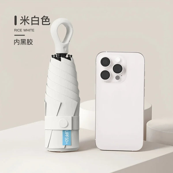 Mini 5-Fold Umbrella with UPF 50+ UV Protection & Carabiner Ring