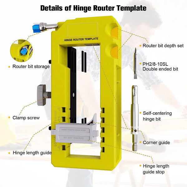 djustable Hinge Mortiser Installation Kit for 3" to 5" Hinges