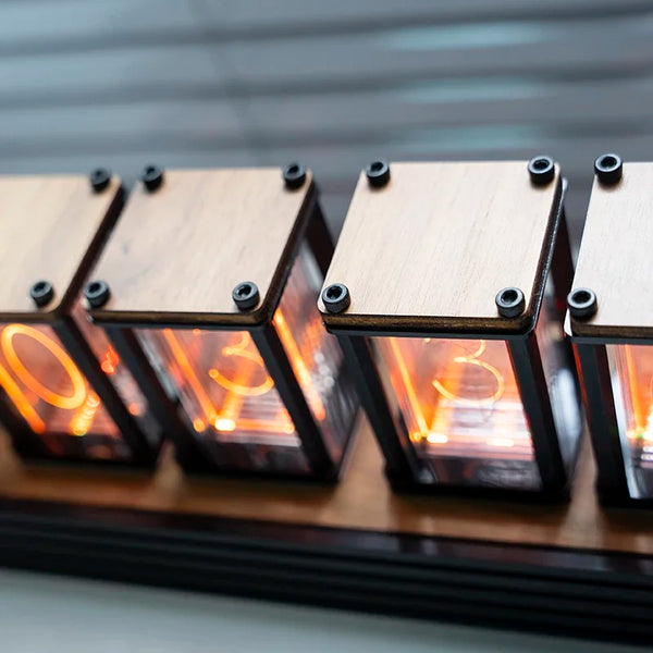 Luxury Nixie Glow Tube Clock – Wood DIY RGB Digital Desk Clock