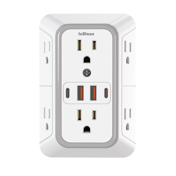 Wall Outlet Extender – 6 AC Outlets + 4 USB Ports (2 USB-C) Fast Charging Power Strip
