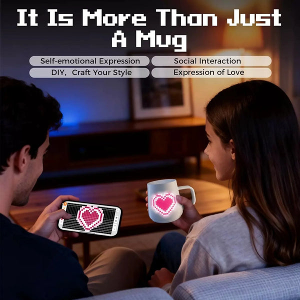 PixelMug Smart Pixel Display Mug – AI Custom Animated Ceramic Cup