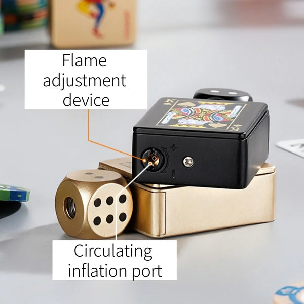 Rotating Dice Playing Cards Windproof Green Flame Gas Lighter – Novelty Collectible Pocket Lighter