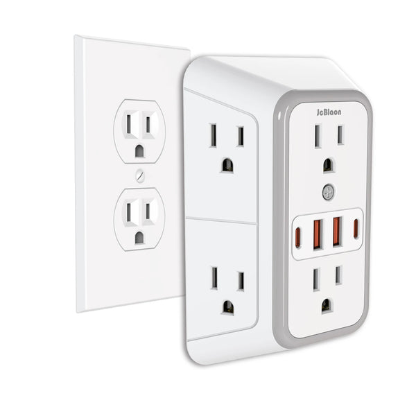 Wall Outlet Extender – 6 AC Outlets + 4 USB Ports (2 USB-C) Fast Charging Power Strip