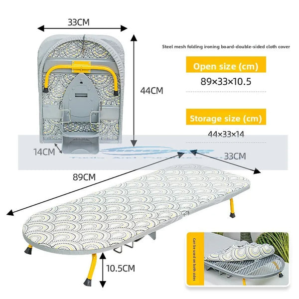 Folding Desktop Ironing Board with Reinforced Frame and Built-In Clothes Storage