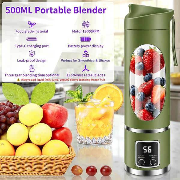 450ml Portable Juicer Blender Cup – 12-Blade Rechargeable Smoothie Maker