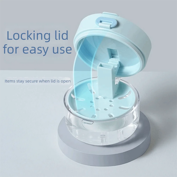 Drainable Denture Storage Case with Mirror & Layered Organizer Box
