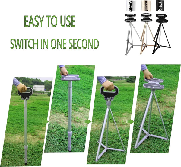 Folding Stool Cane – 2-in-1 Walking Stick & Portable Seat for Seniors