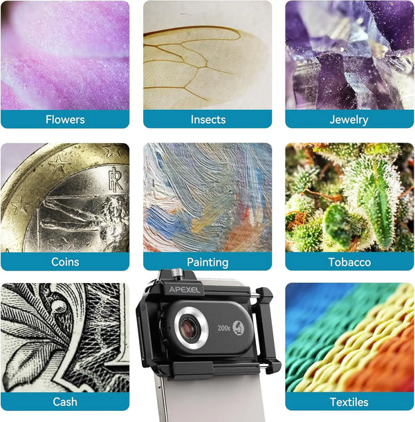 3-in-1 Smartphone Microscope Lens with LED Light – 100X / 150X / 200X Magnification for Android & iPhone