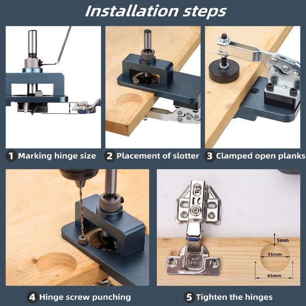 35mm Concealed Hinge Jig Kit with Drilling Guide & Locator for Cabinets