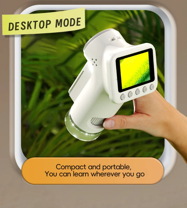 1600X Handheld Digital Microscope with 2-Inch HD Screen – Portable Electronic Magnifier with Camera & Video, 3-Level Lighting, Multilingual Interface