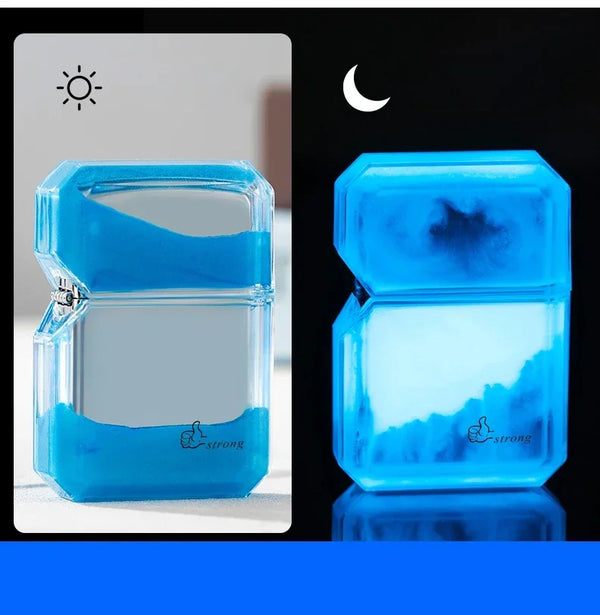 Luminous Quicksand Fluorescent Kerosene Lighter – Windproof Transparent Shell Creative Smoking Accessory Gift