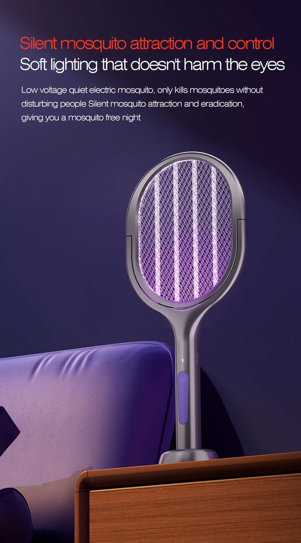6-in-1 Retractable Electric Mosquito Swatter & Bug Trap Lamp – USB Rechargeable Fly Zapper with Extendable Handle