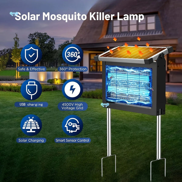 Solar Powered Bug Zapper – 4500V Outdoor Mosquito & Insect Killer (Up to ½ Acre Coverage)